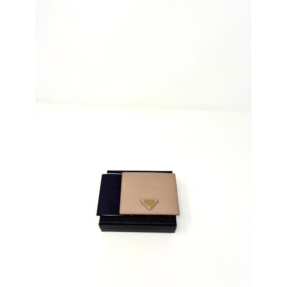 Prada Triangle Logo Saffiano Leather Card Holder Cipria - Picture 2 of 7